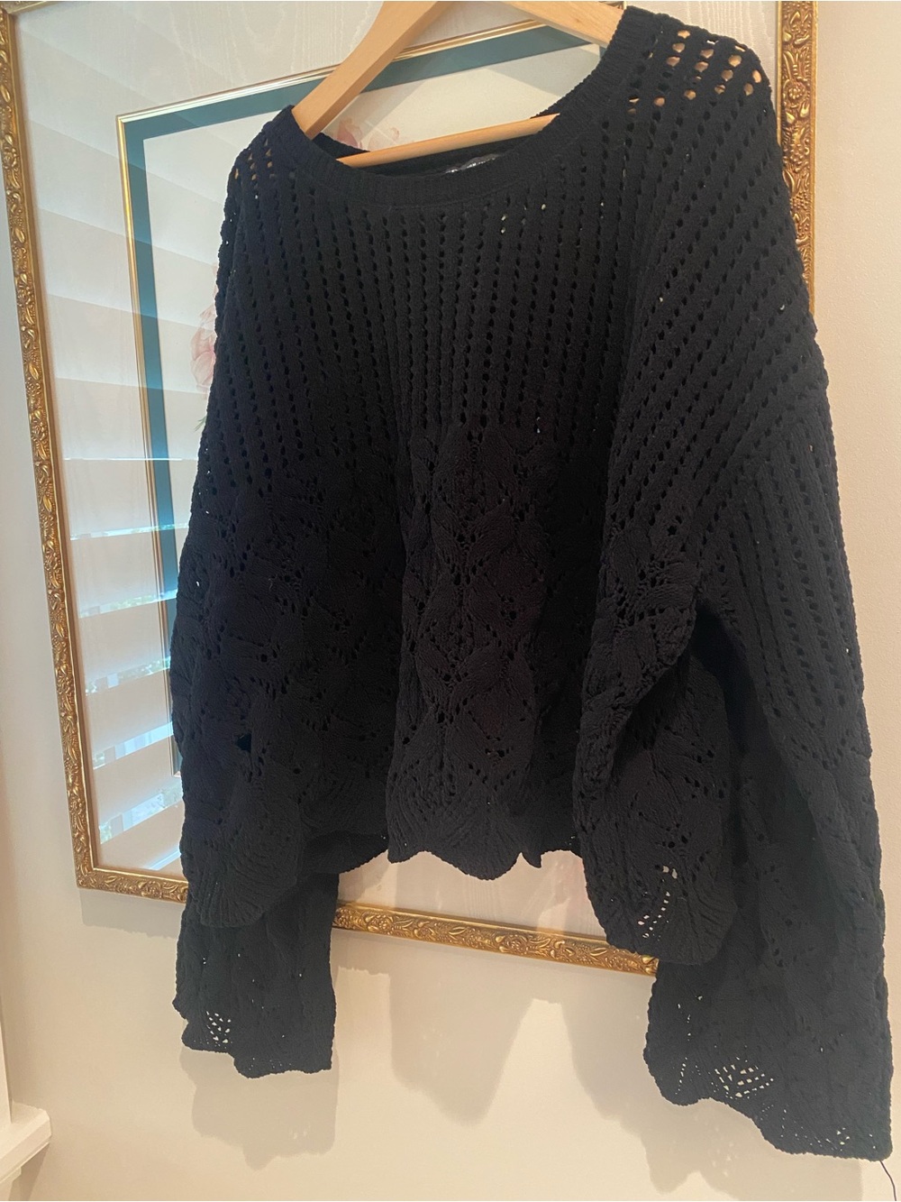 Zara Black Crochet Knit Women's Sweater - Classic Openwork Design